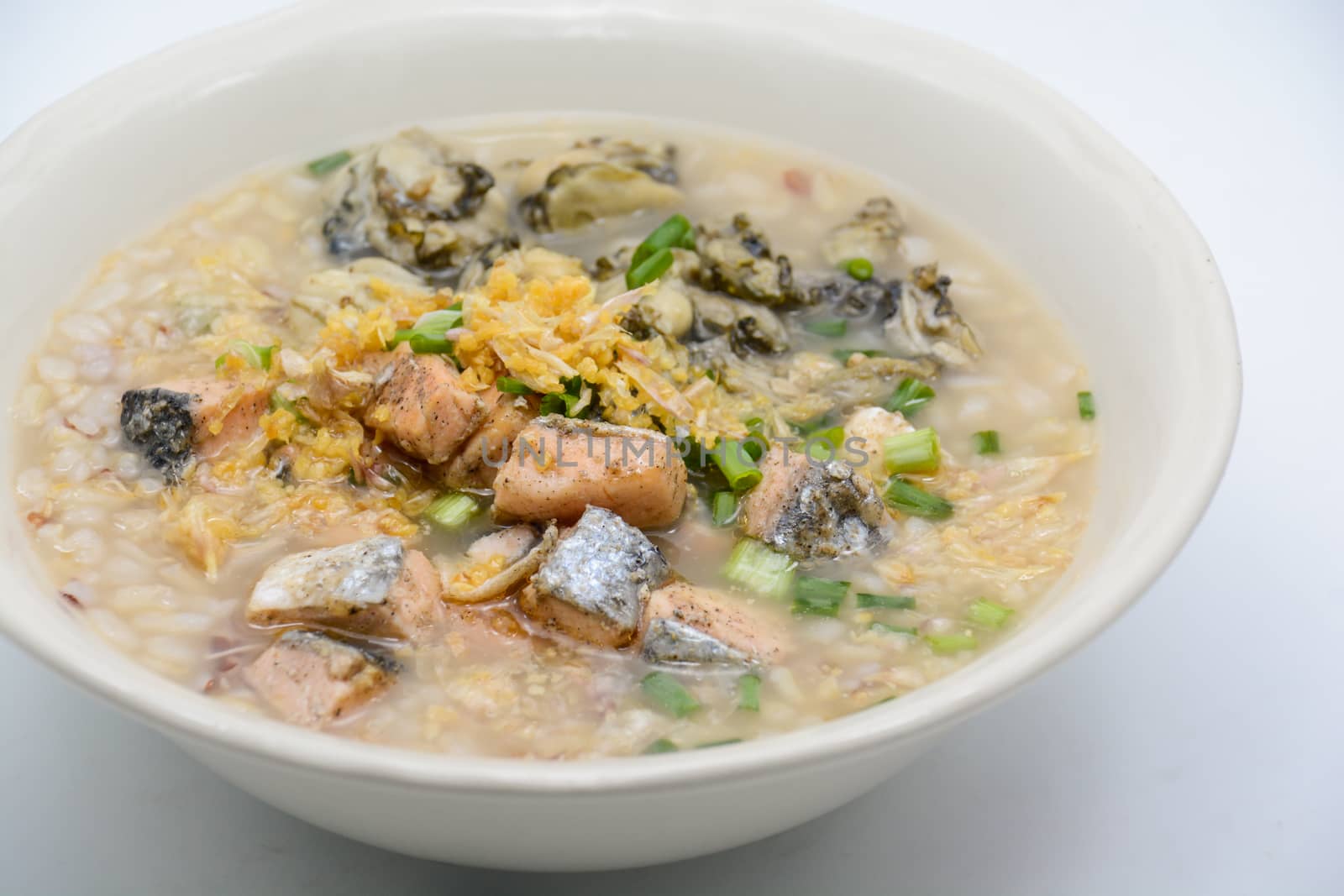 Seafood boiled rice with Salmon and Oysters