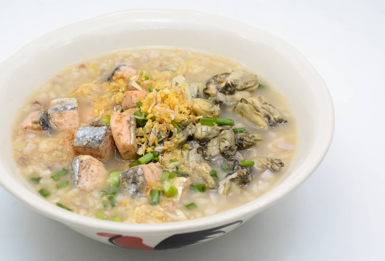 Seafood boiled rice with Salmon and Oysters