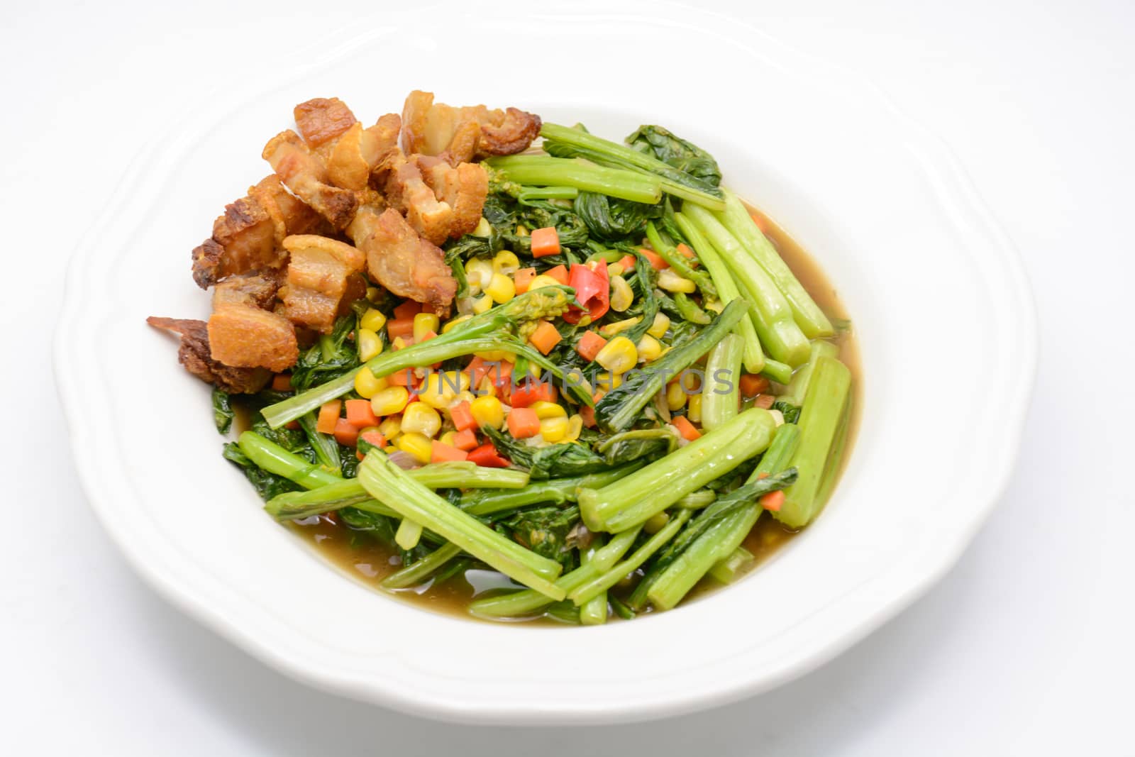 Stir fried Chinese kale with oyster sauce and pork by yuiyuize