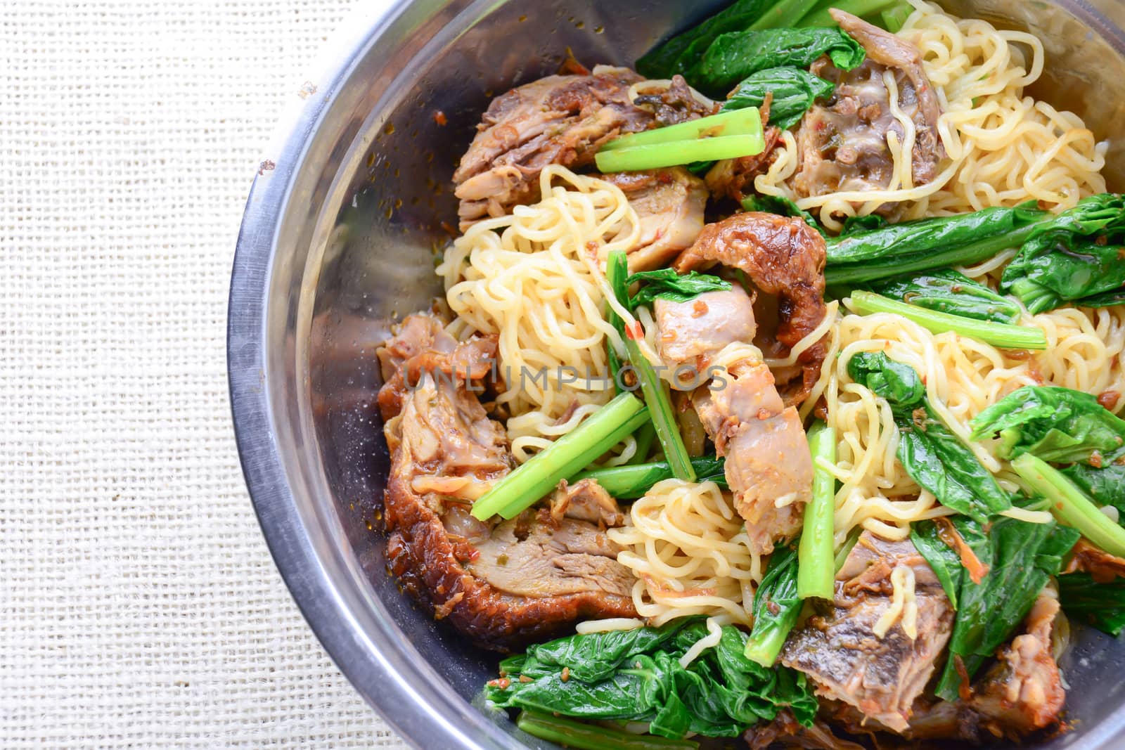 Roast duck with egg noodle
