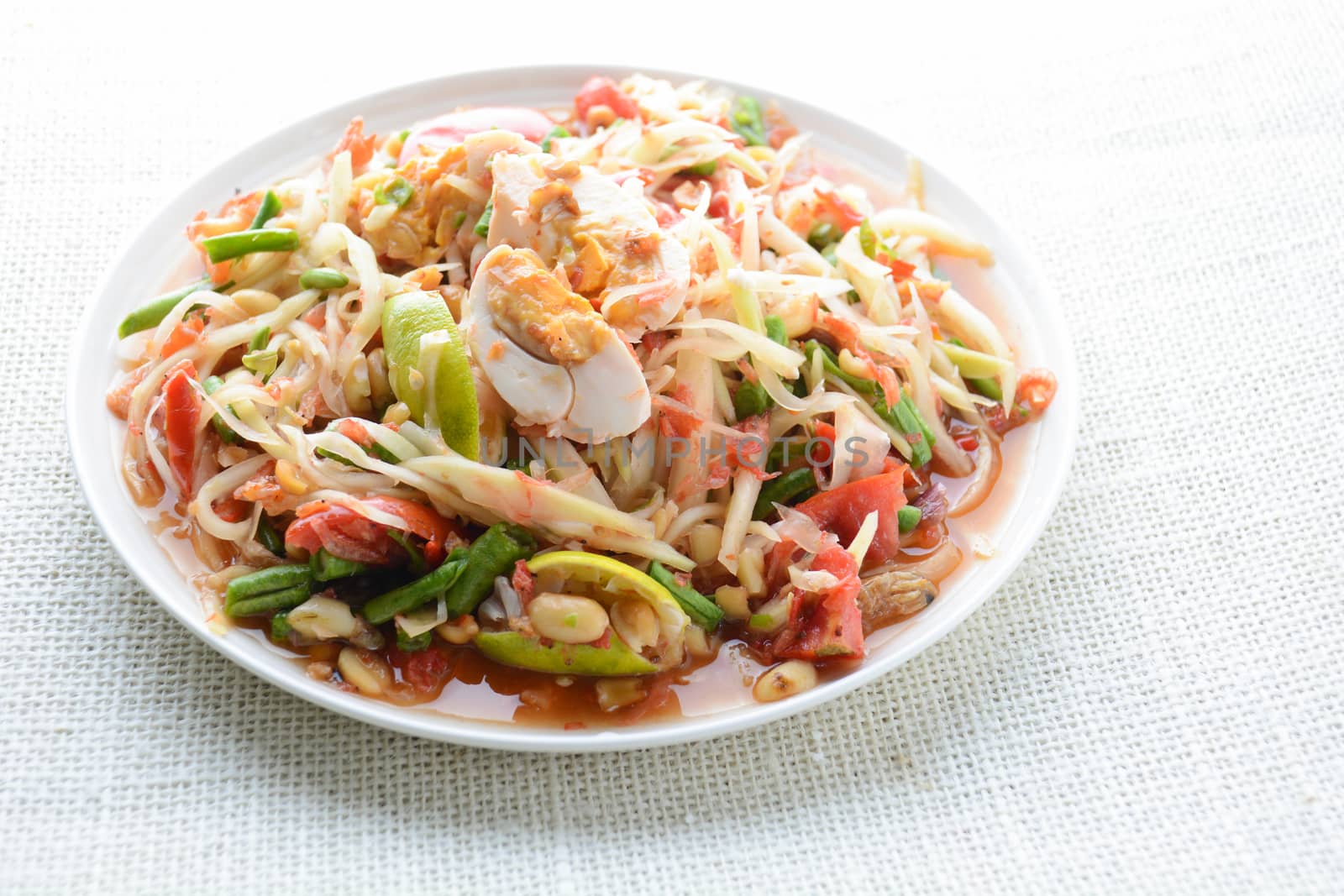 Papaya Salad with Satled Eggs, Pound chilies and garlic then pla by yuiyuize