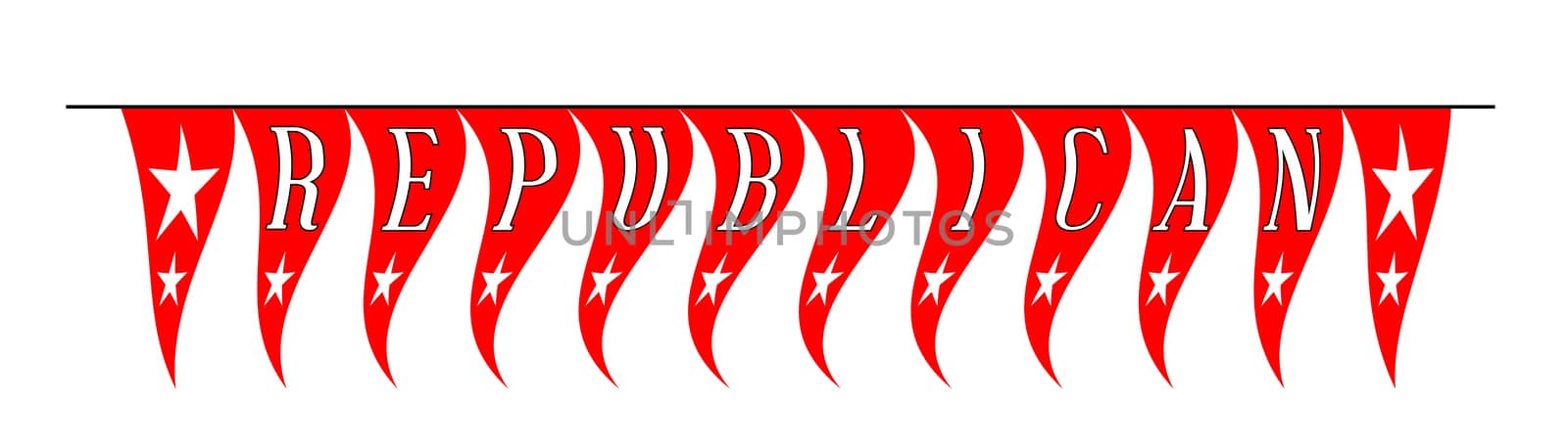 The text Democrat as a line of waving red bunting on a white background