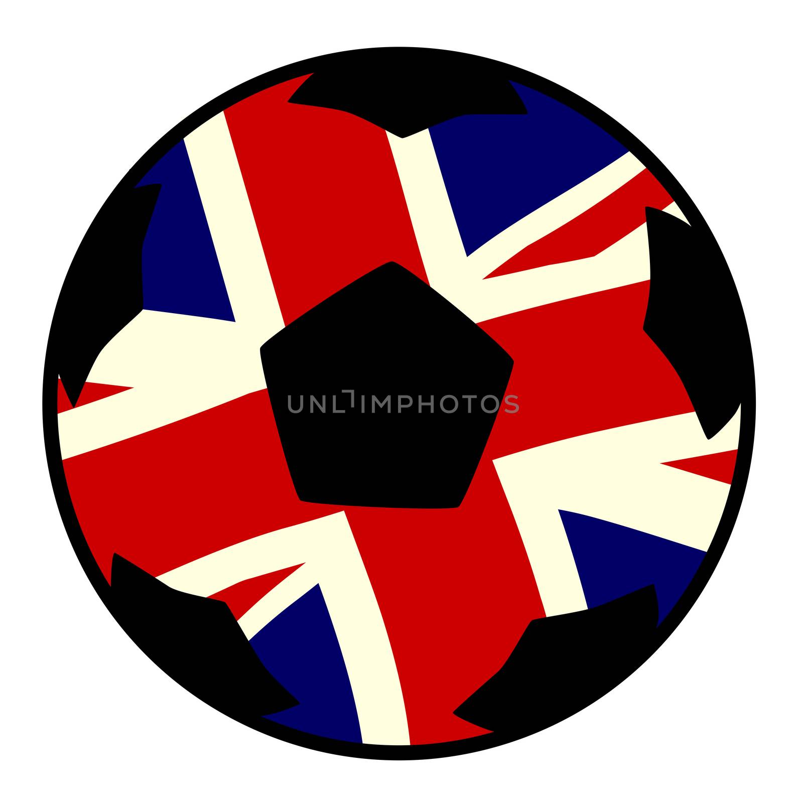 A typical soccer football isolated over a white background with the GB Union Jack flag