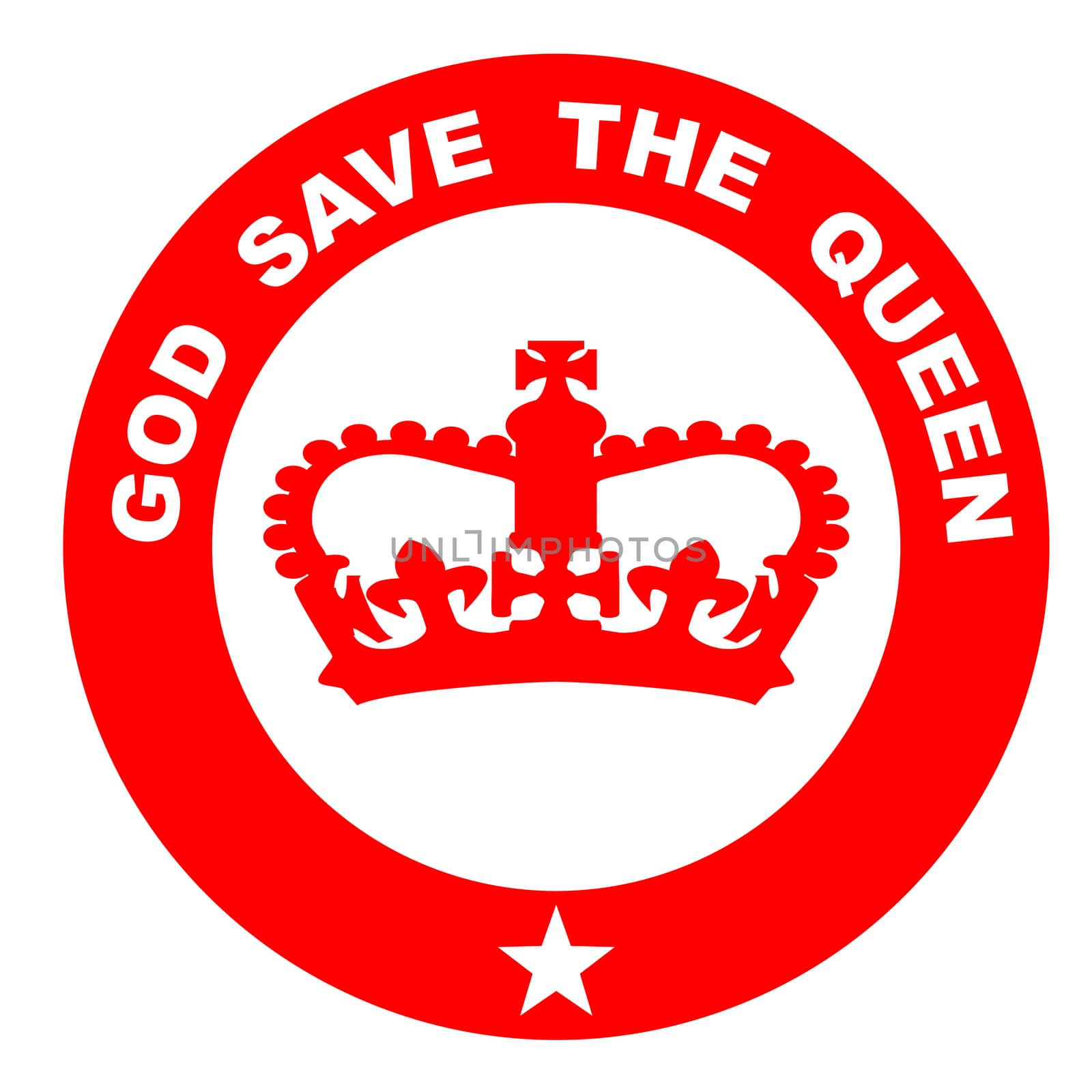 God Save the Queen rubber red ink stamp over white