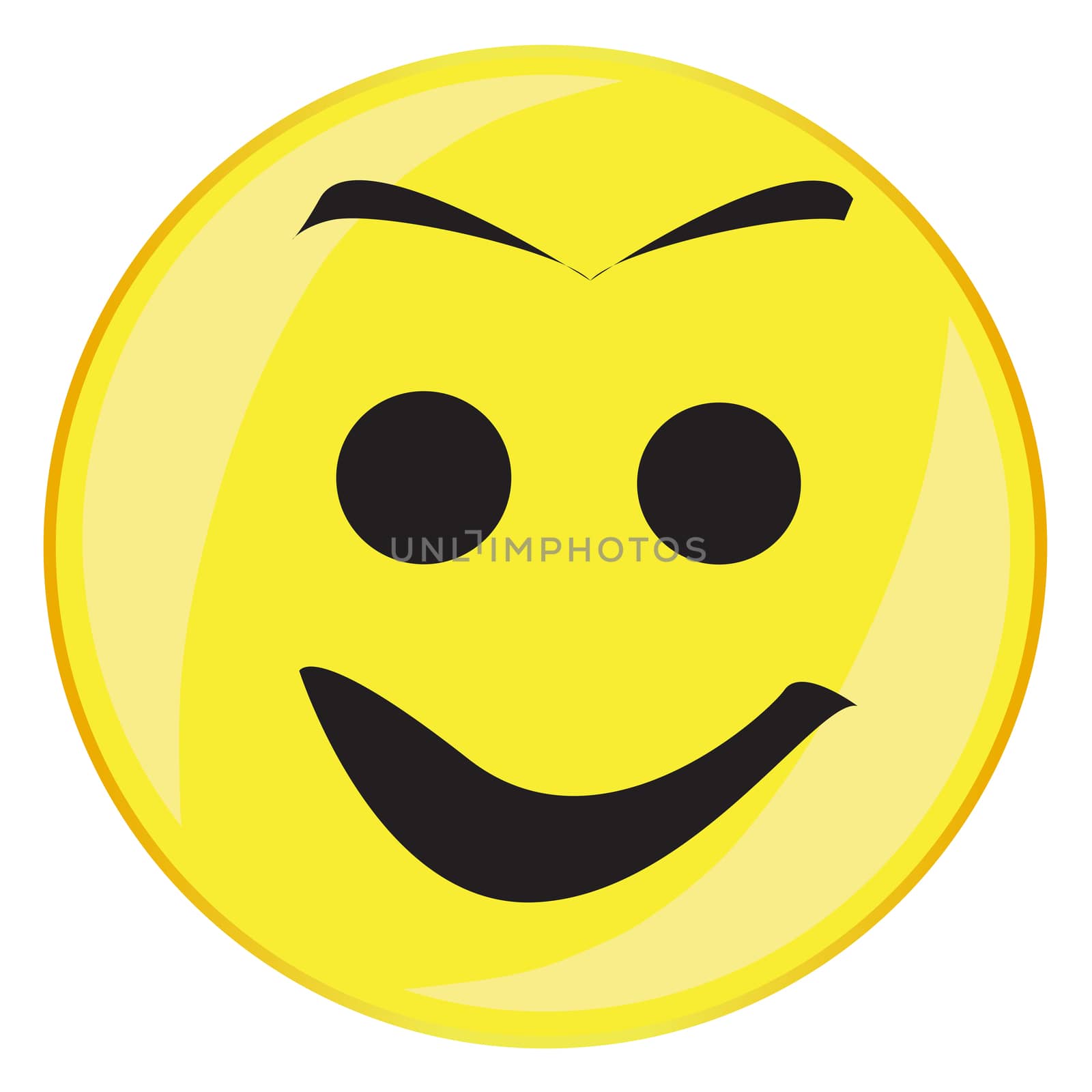 A large eyed smile face button isolated on a white background