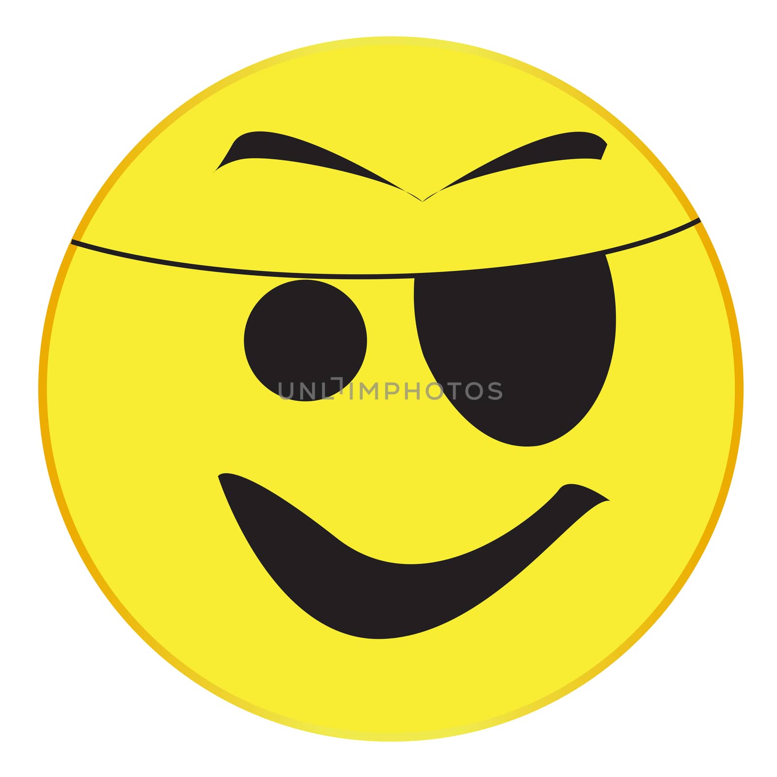 A patch eyed smile face button isolated on a white background