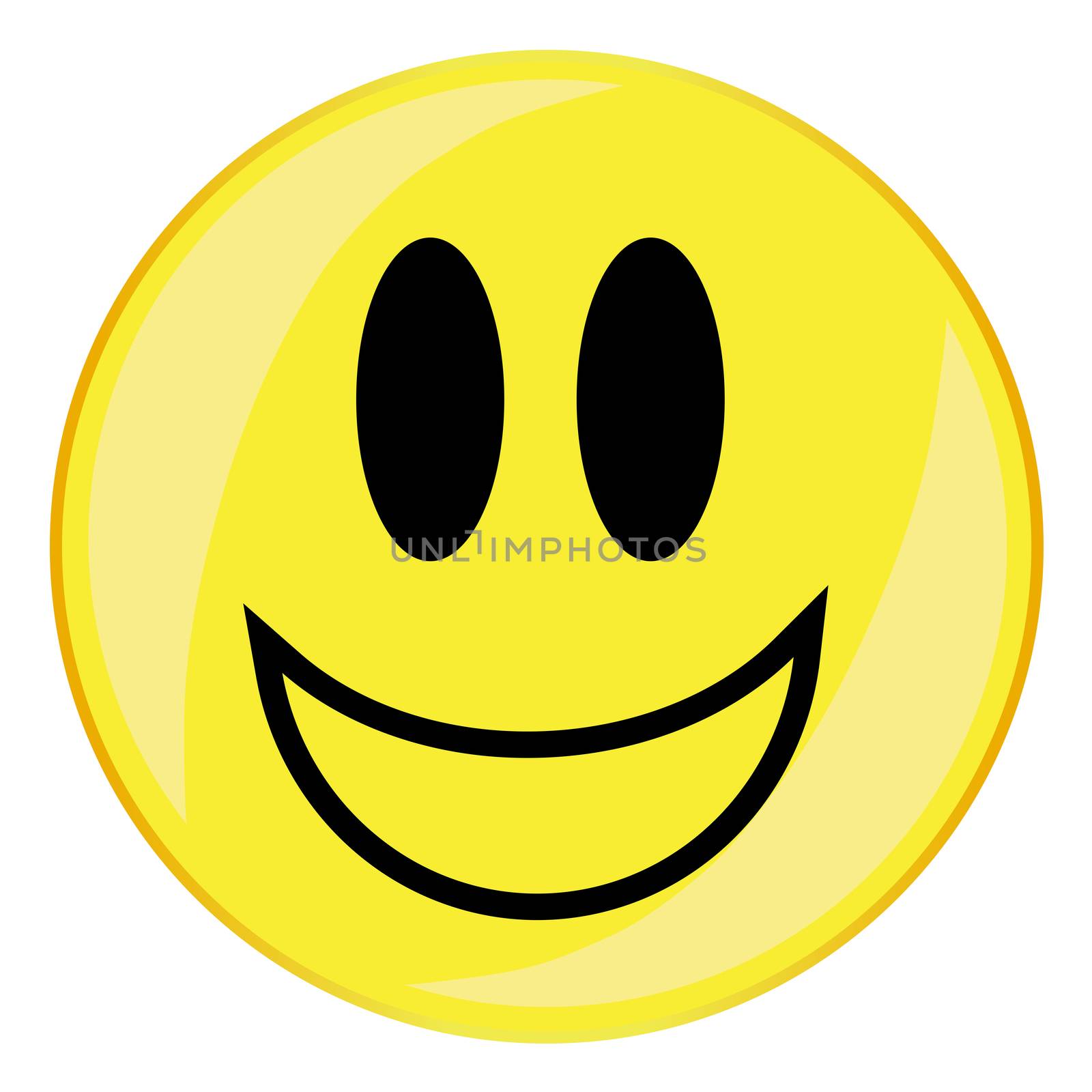 A verry happy smile face button isolated on a white background