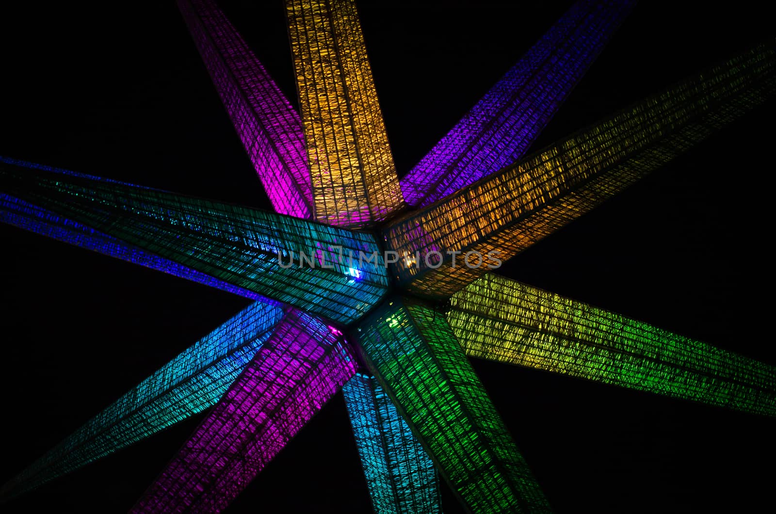 abstract decoration with colored lights in the dark isolated