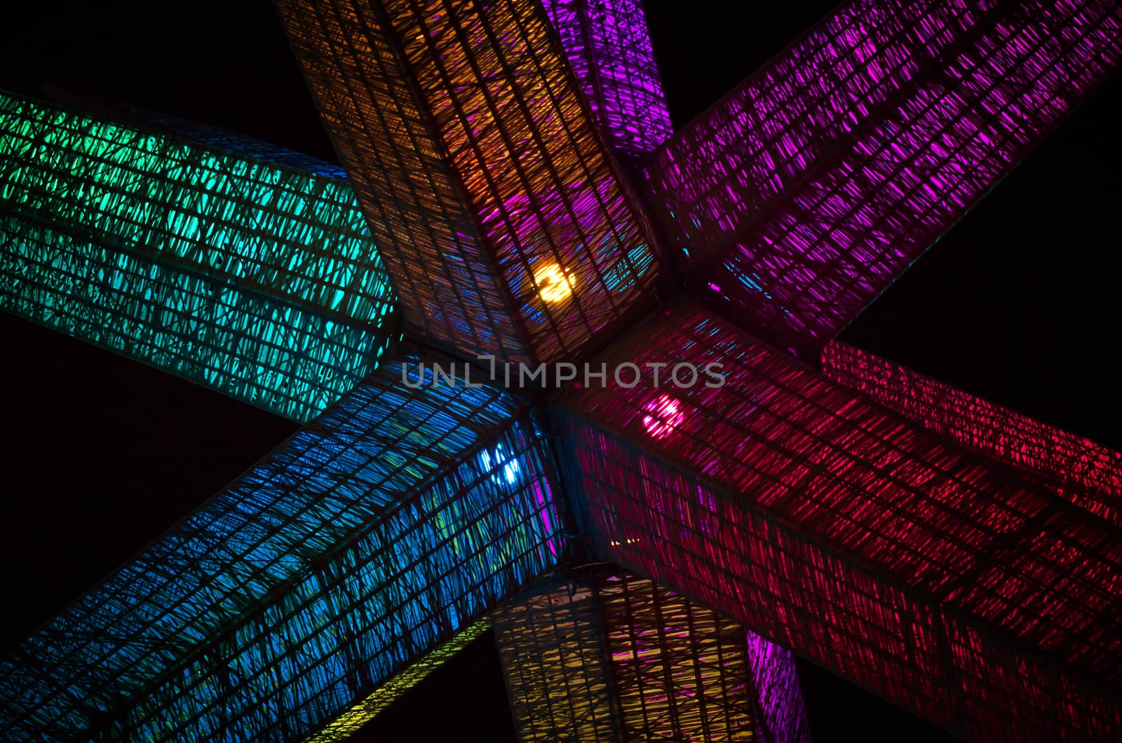abstract decoration with colored lights in the dark isolated close up