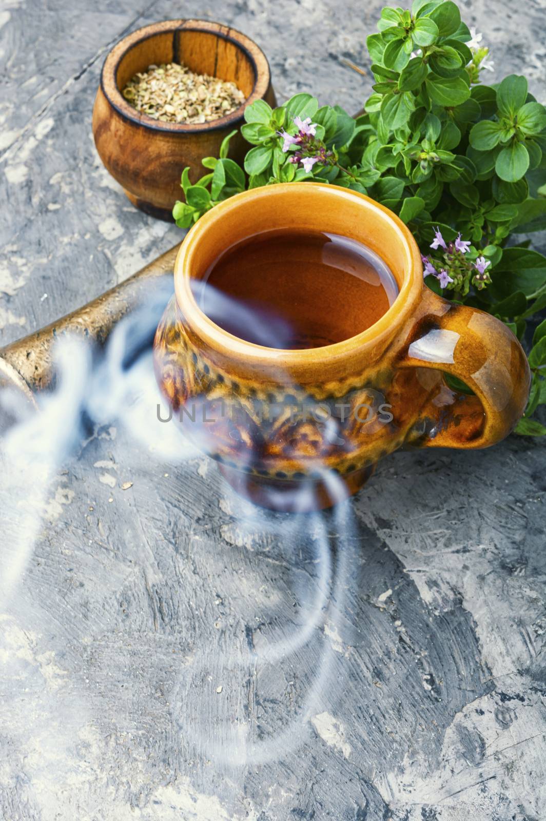 Medicinal tea from marjoram leaves.Herbal tea with oregano.