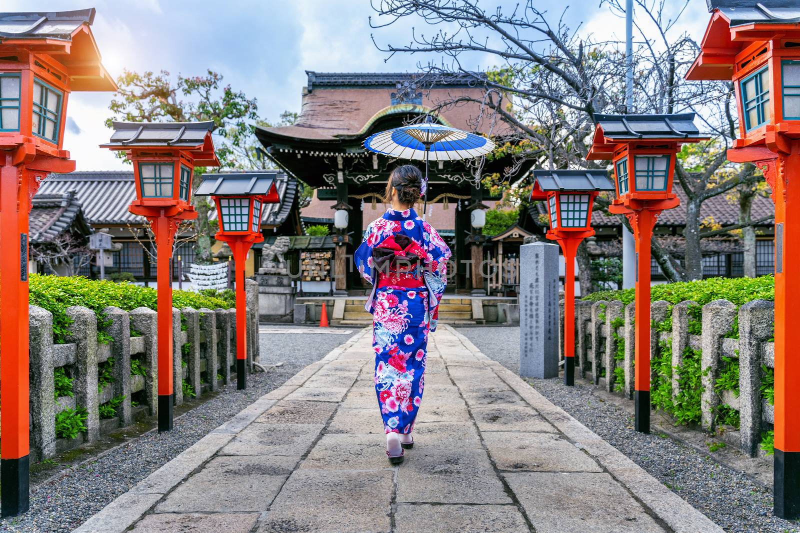 Asian woman wearing japanese traditional kimono at Kyoto temple in Japan. by gutarphotoghaphy