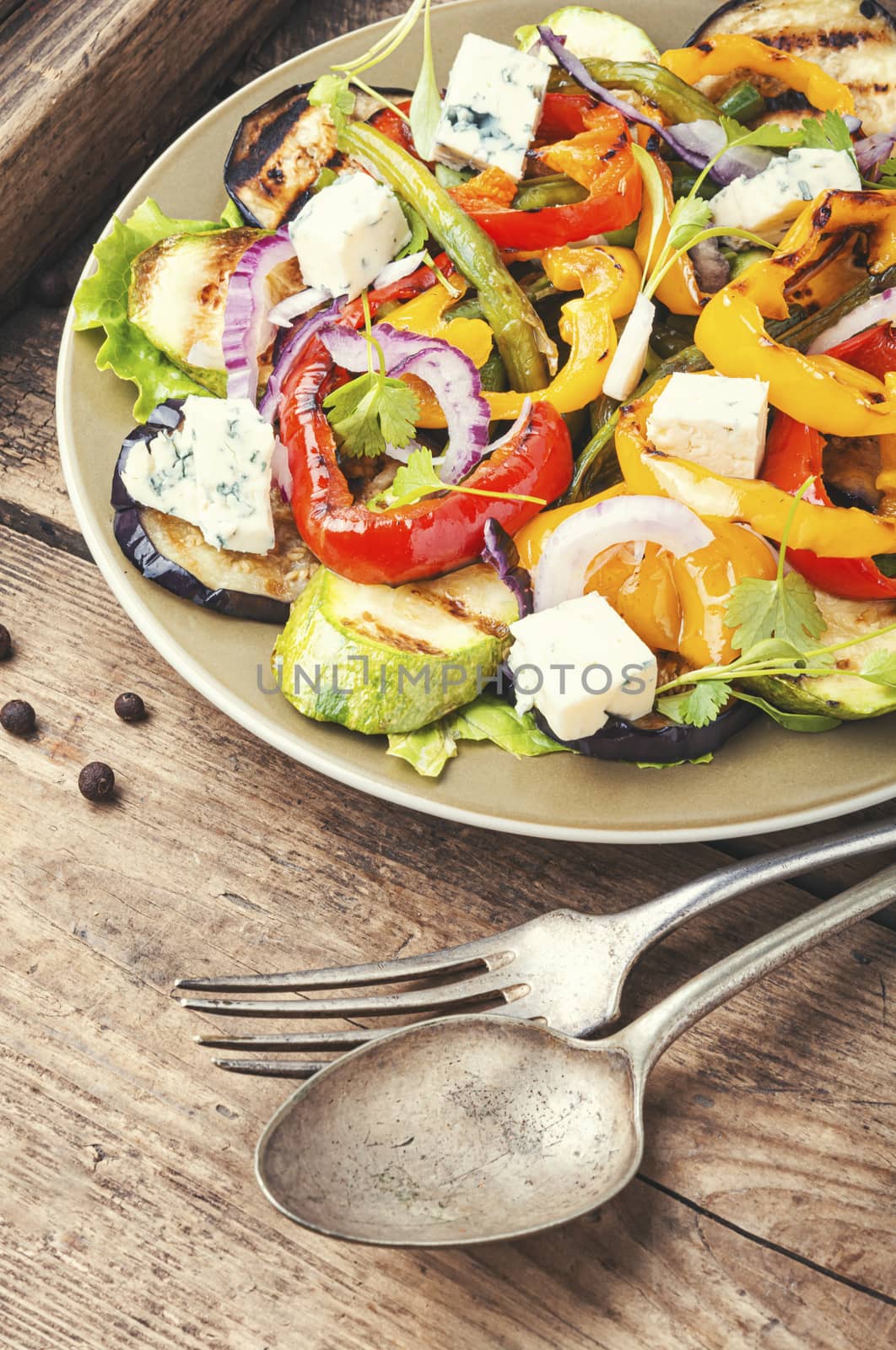 Grilled salad.Vegetable autumn salad with grilled vegetables and cheese.