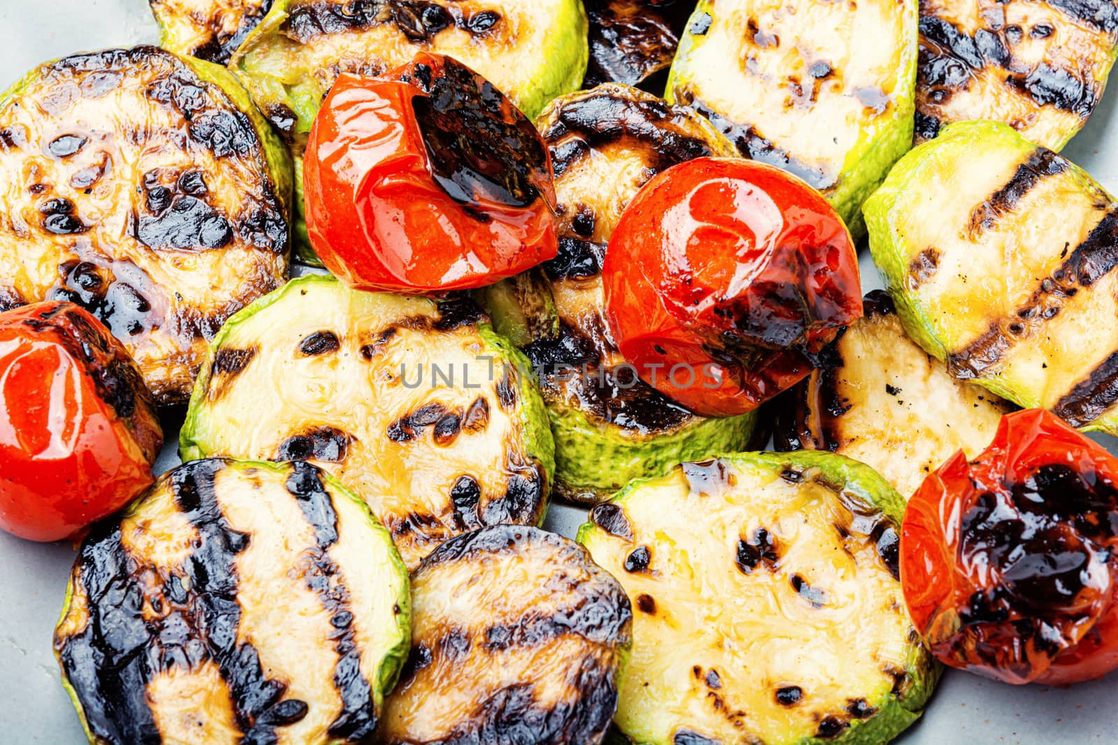 Delicious grilled vegetable.Picnic,summer food.Closeup.Background of grilled vegetables