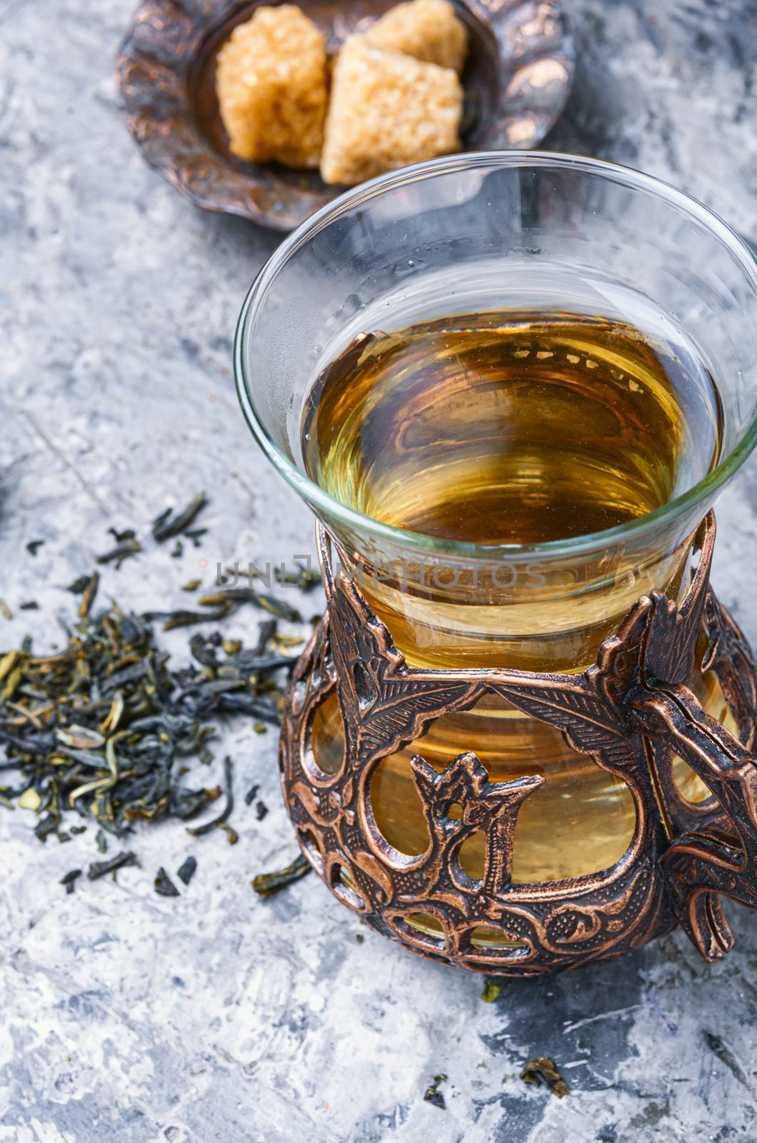 Eastern tea in traditional glasse.Eastern tea concept