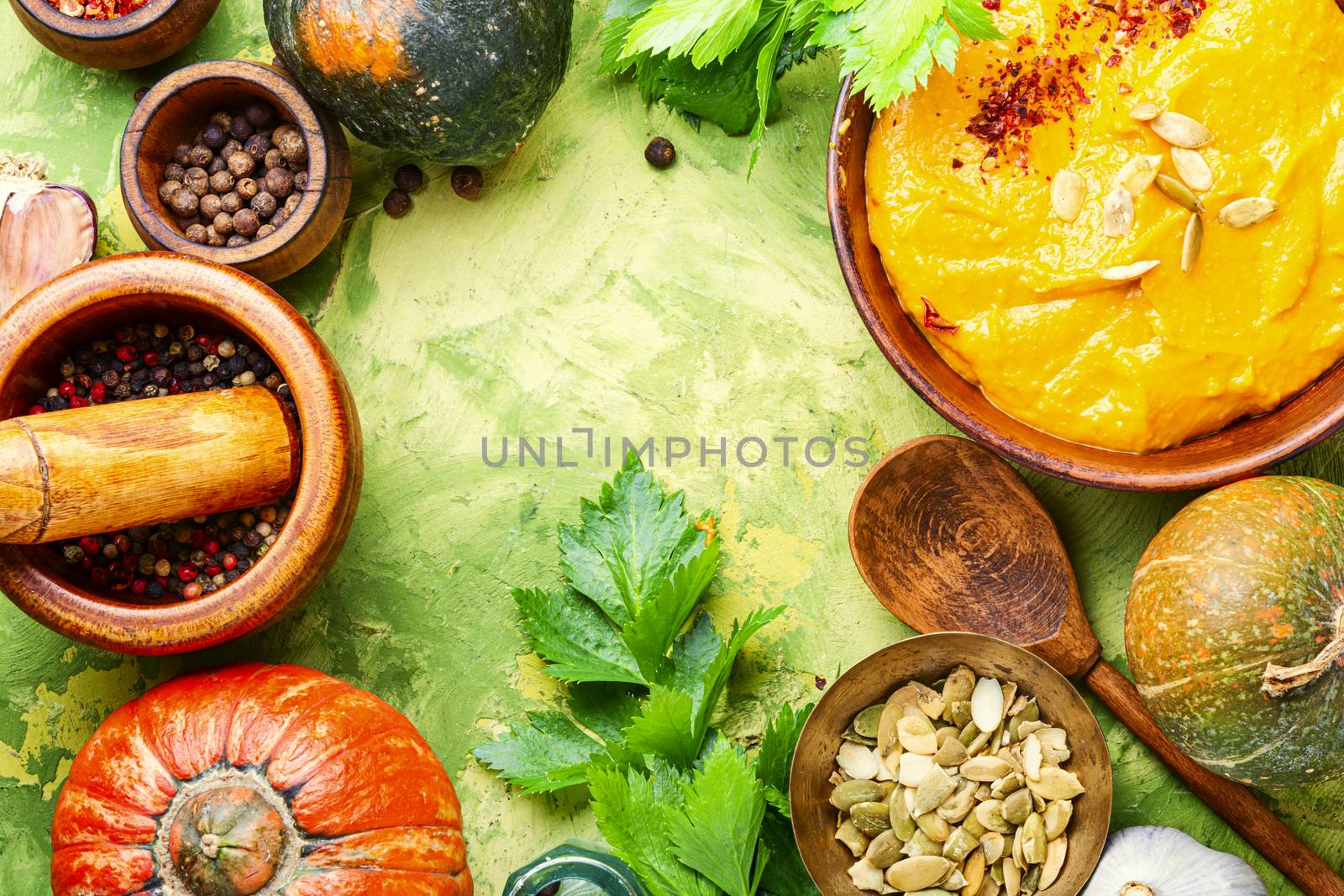 Pumpkin soup in a metal pot by LMykola