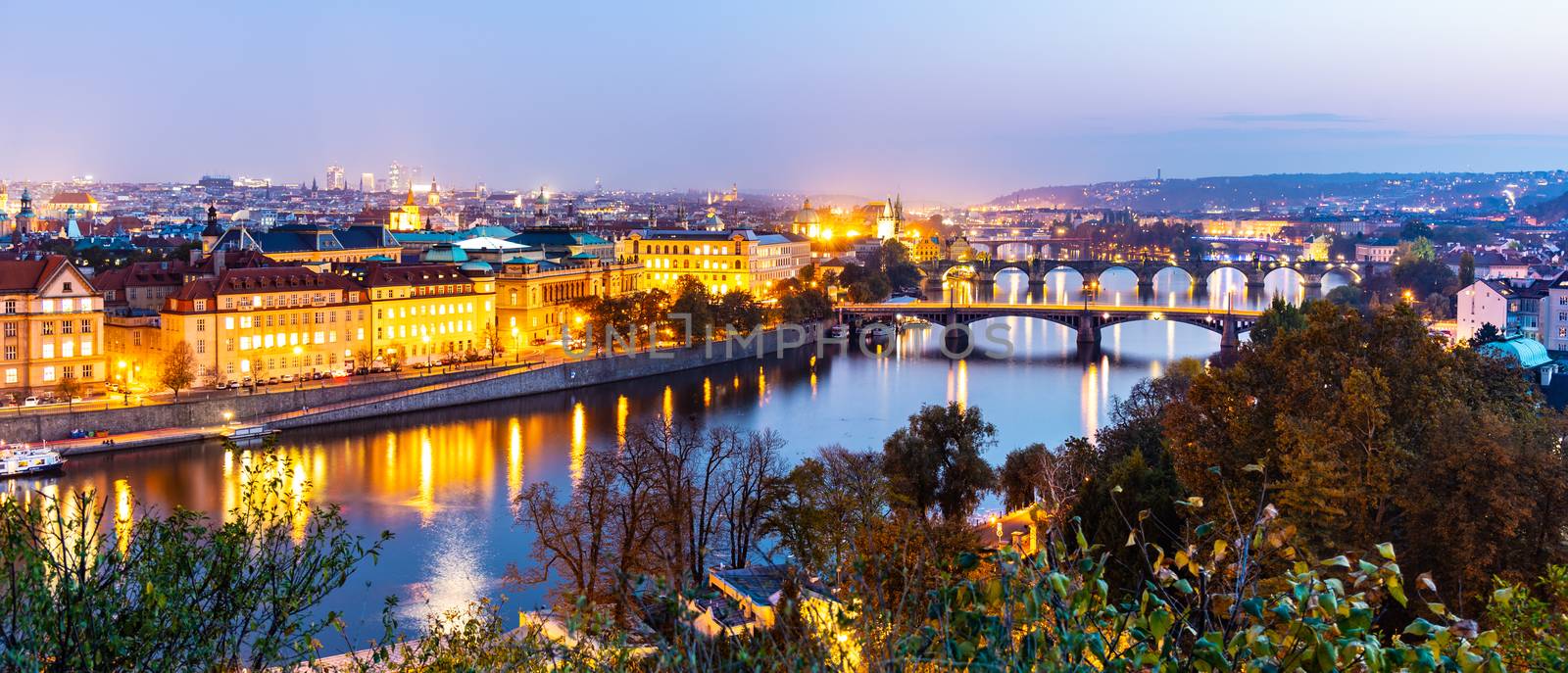 Prague bridges over Vltava River in the evening, Praha, Czech Republic by pyty