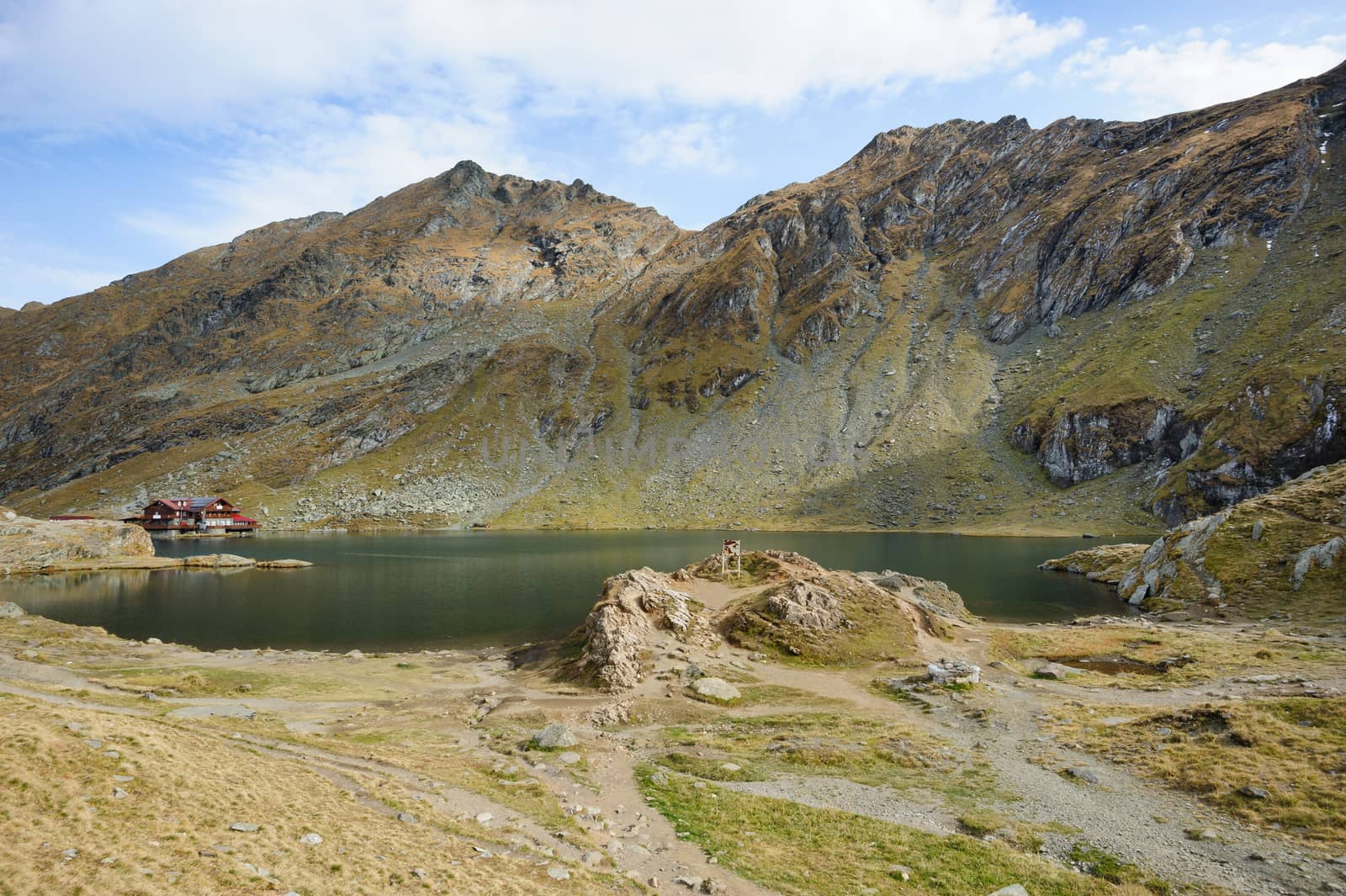 The glacier lake Balea (Balea Lac) on the Transfagarasan road in Romania