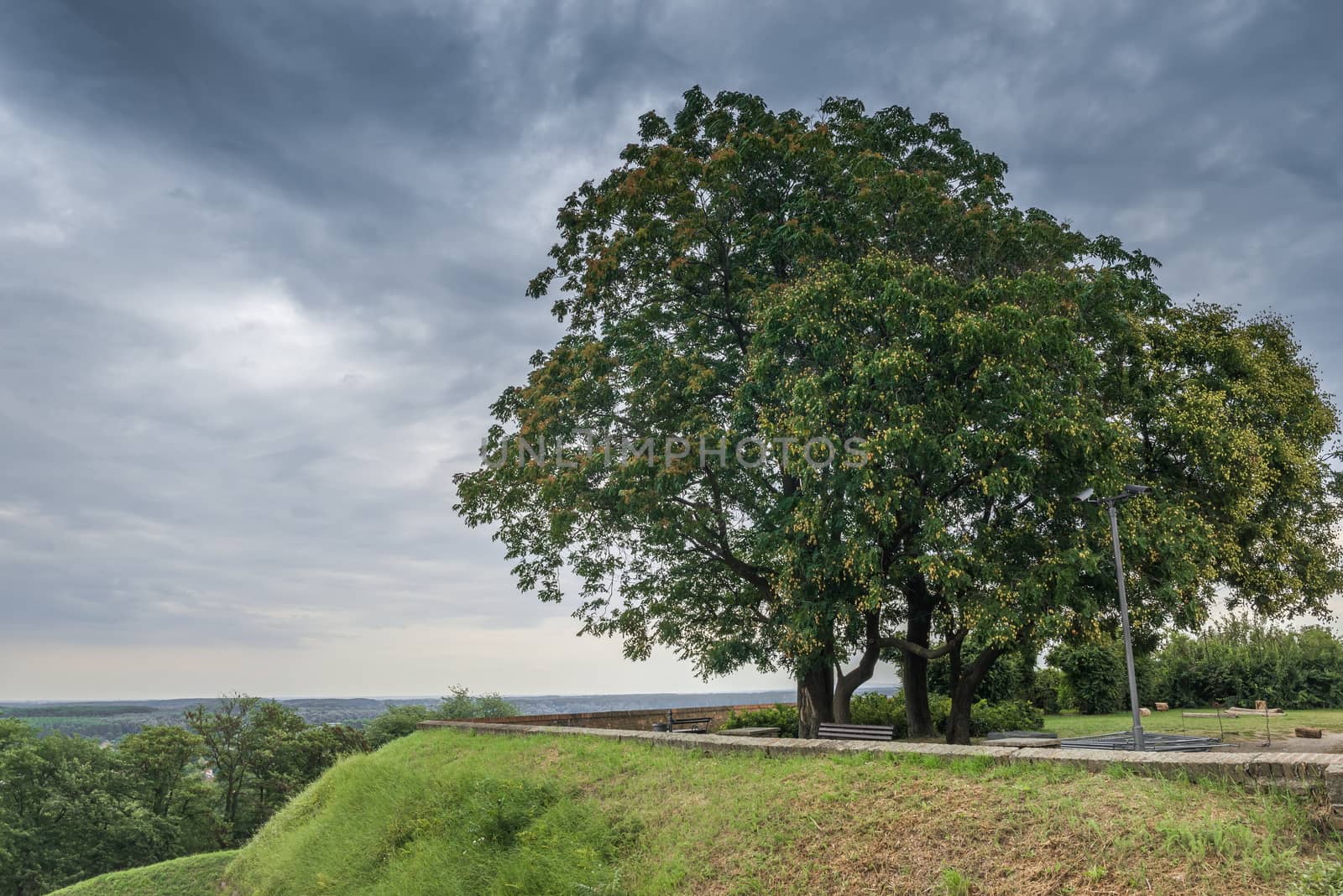 Panoramic View of the  Petrovaradin Fortress in Novi Sad, Serbia in a cloudy summer day