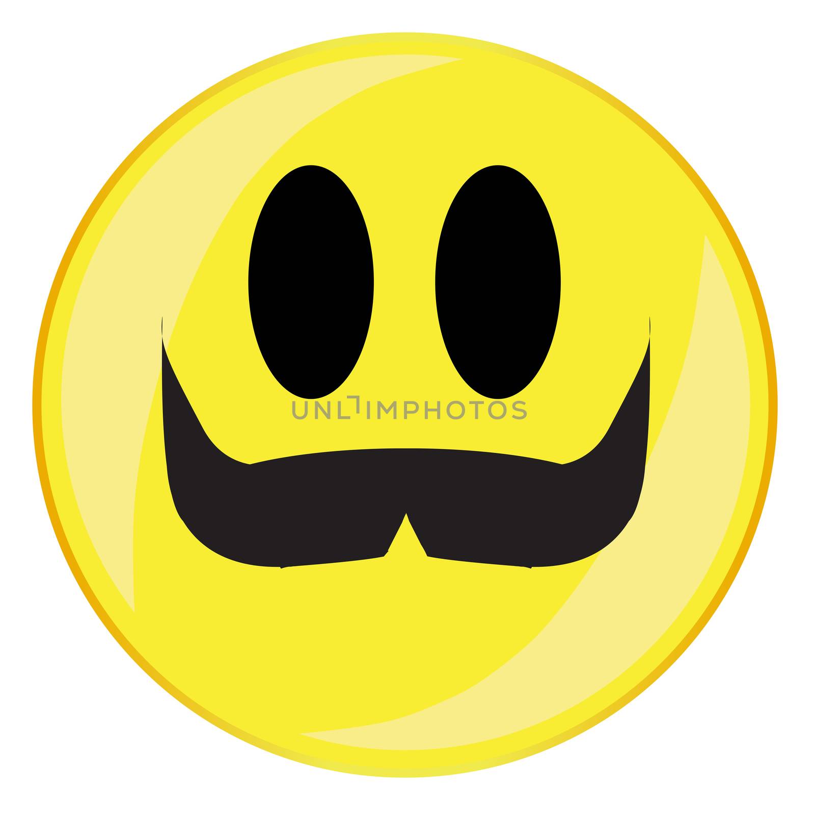 A handlebar mustache smile face button isolated on a white background