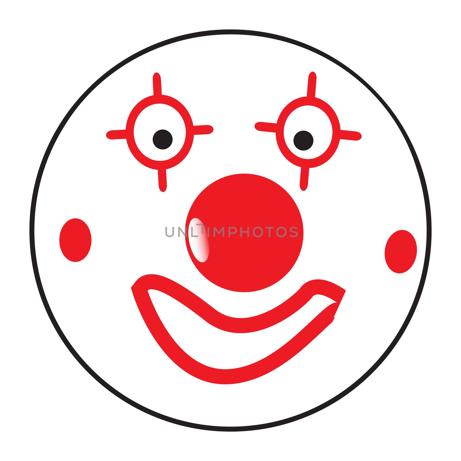 A big eyed happy clown smiling smile face button isolated on a white background