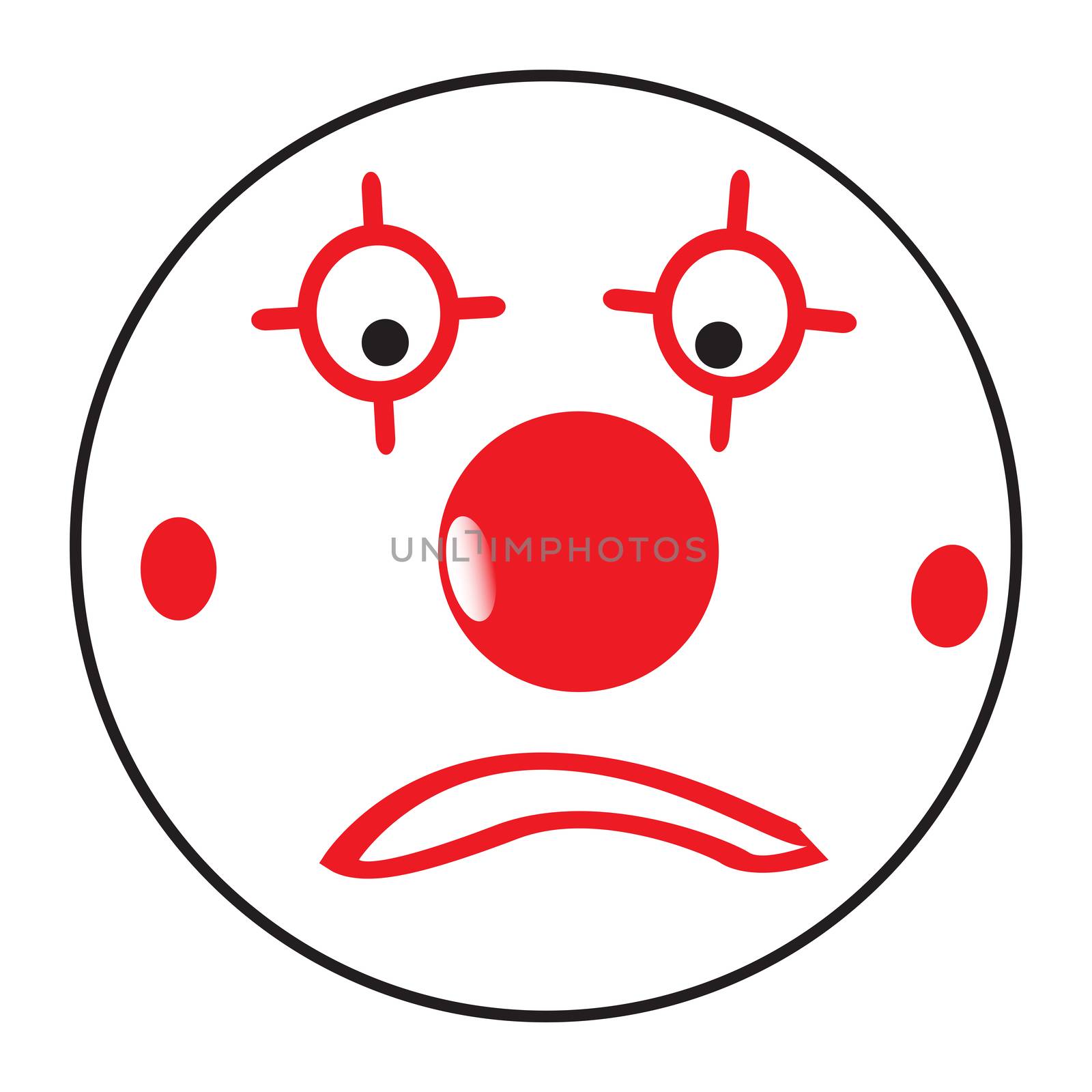 A big eyed happy clown smiling smile face button isolated on a white background