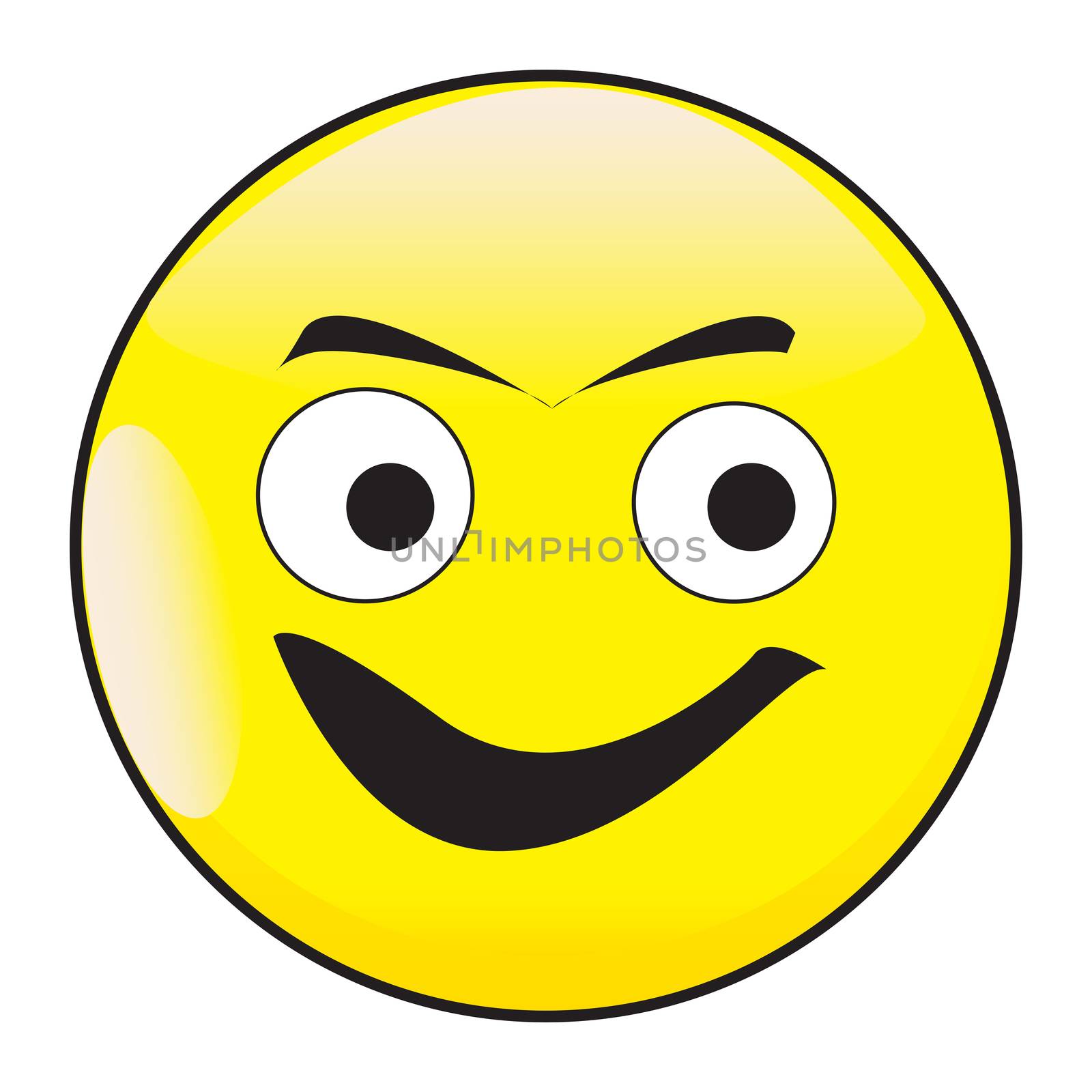 A big eyed happy smiling smile face button isolated on a white background