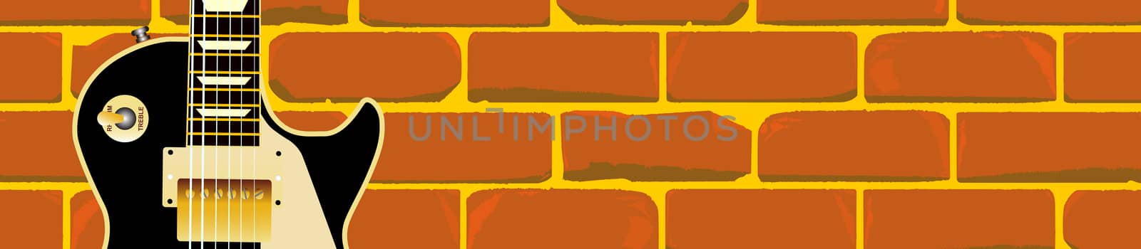 An electric guiar laying against a brick wall web banner background