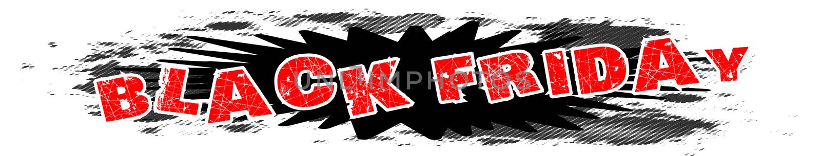 A comic cartoon style explosion in black with text Black Friday isolated over a white background