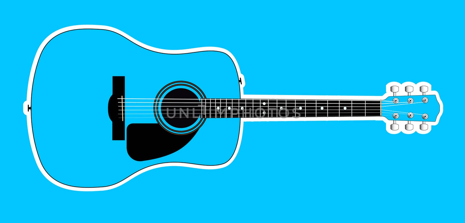 Blue Acoustic Guitar Over Blue Background by Bigalbaloo