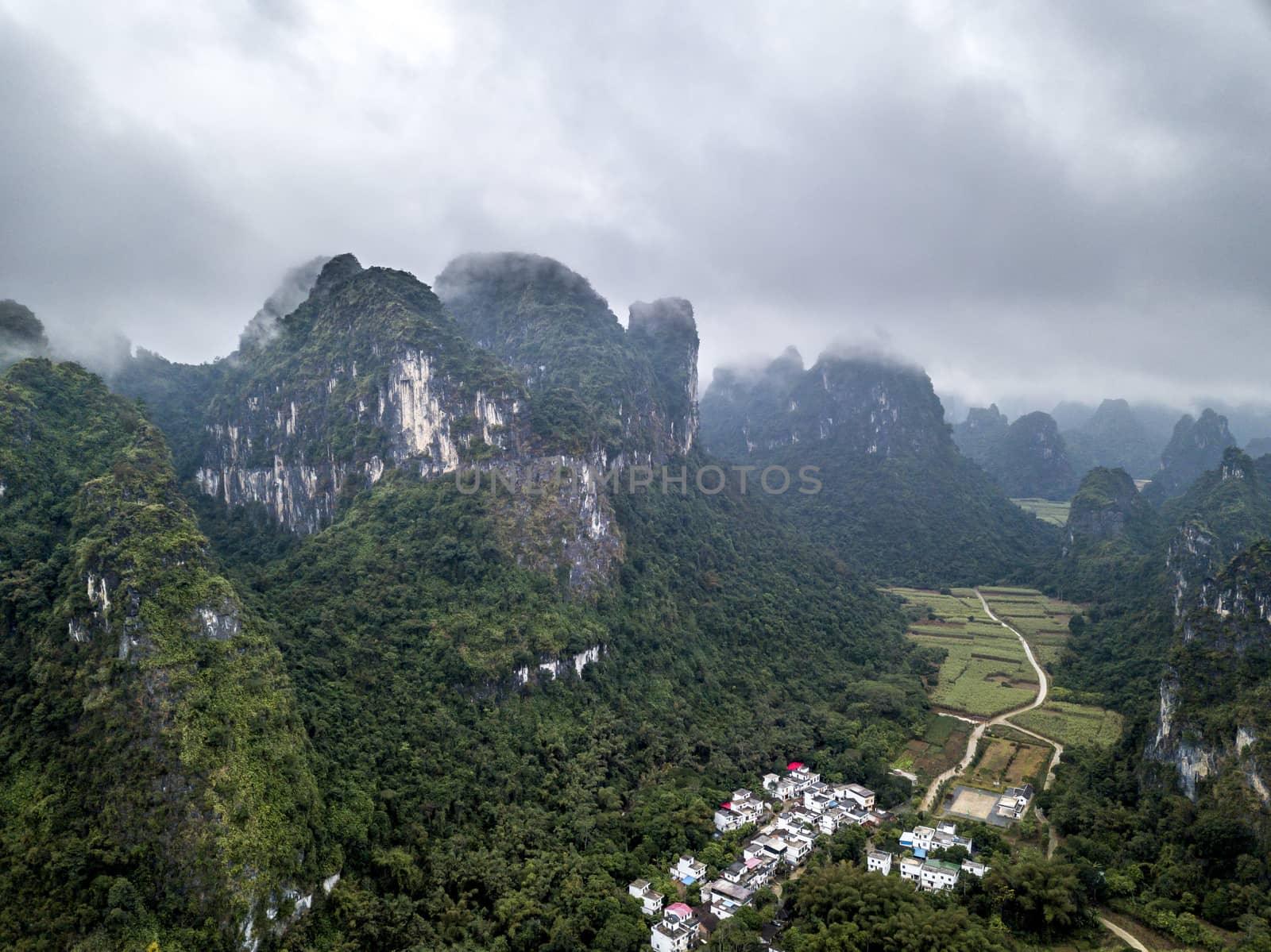The small village in the karst mountains of Chongzuo, Guangxi,China.