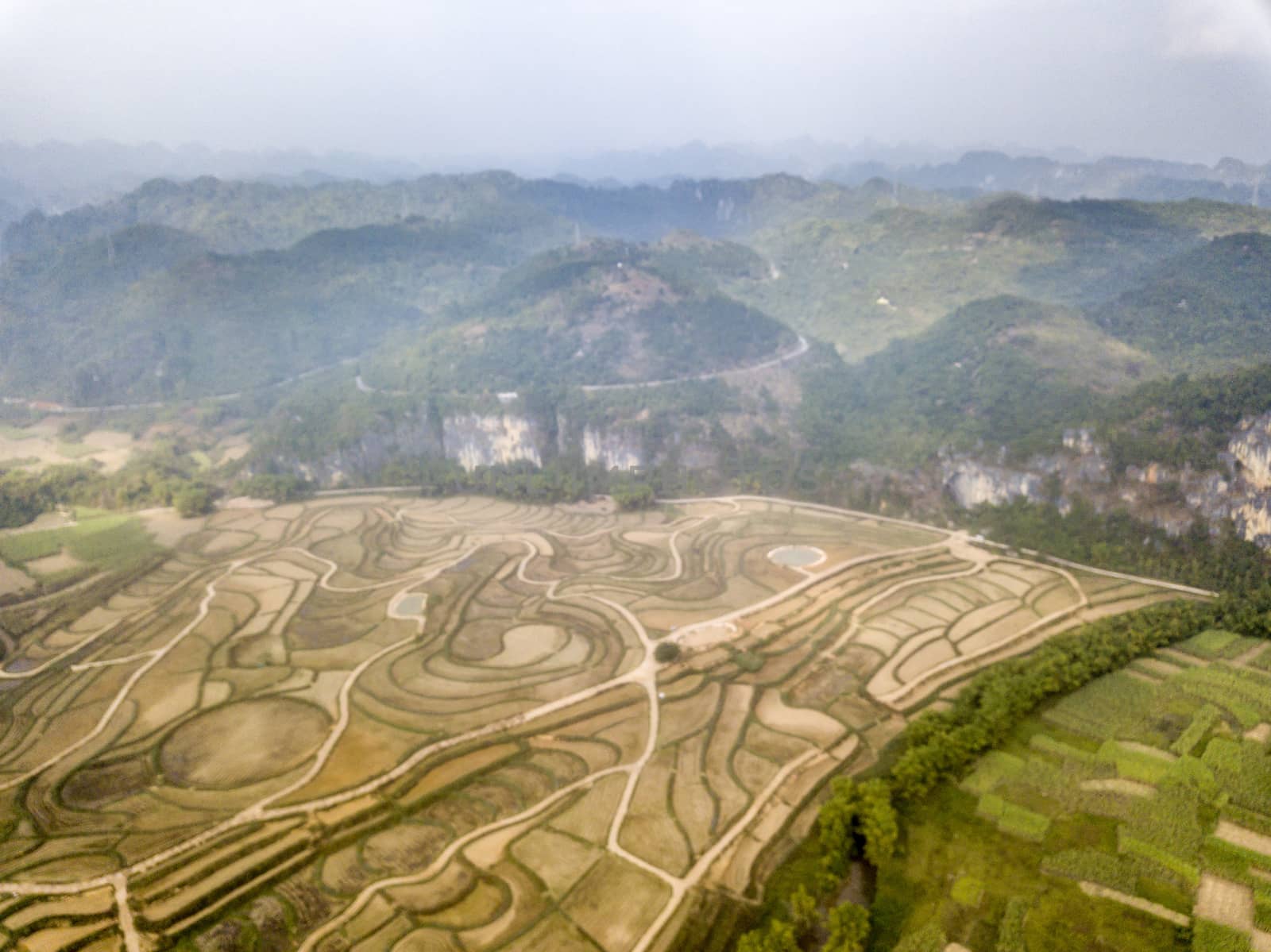 The bird's eye view of the fields in Chongzuo, Guangxi of China.