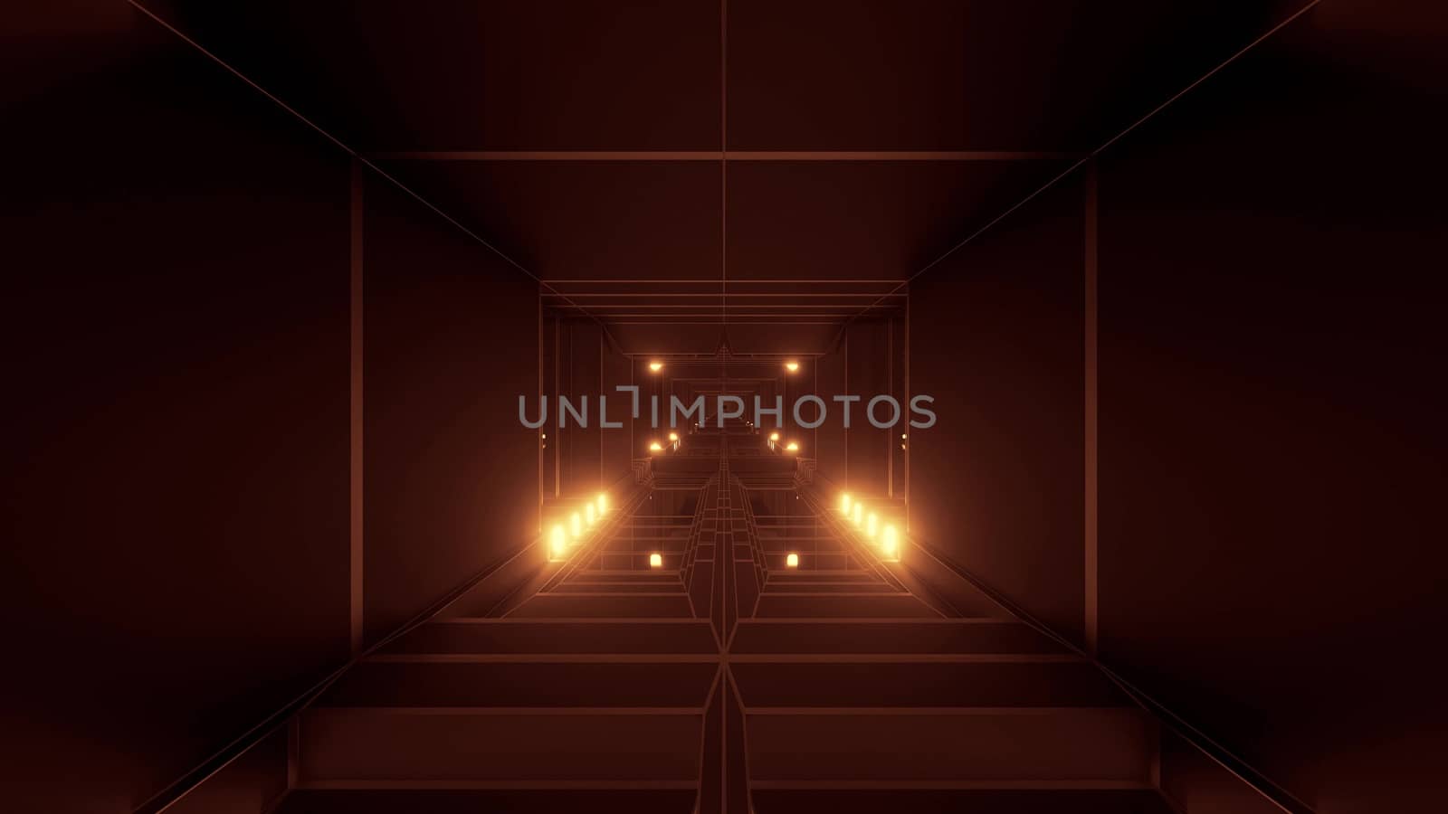 dark atmospheric science-fiction tunnel corridor with glowing lights and reflective glass windows 3d illustration background wallpaper graphic artwork by tunnelmotions