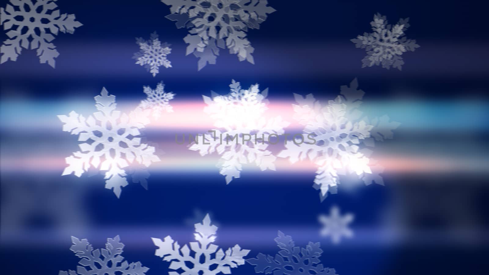 Gorgeous 3d rendering of glowing and glittering white snowflakes on the blue background. Happy New Year and Merry Christmas background.