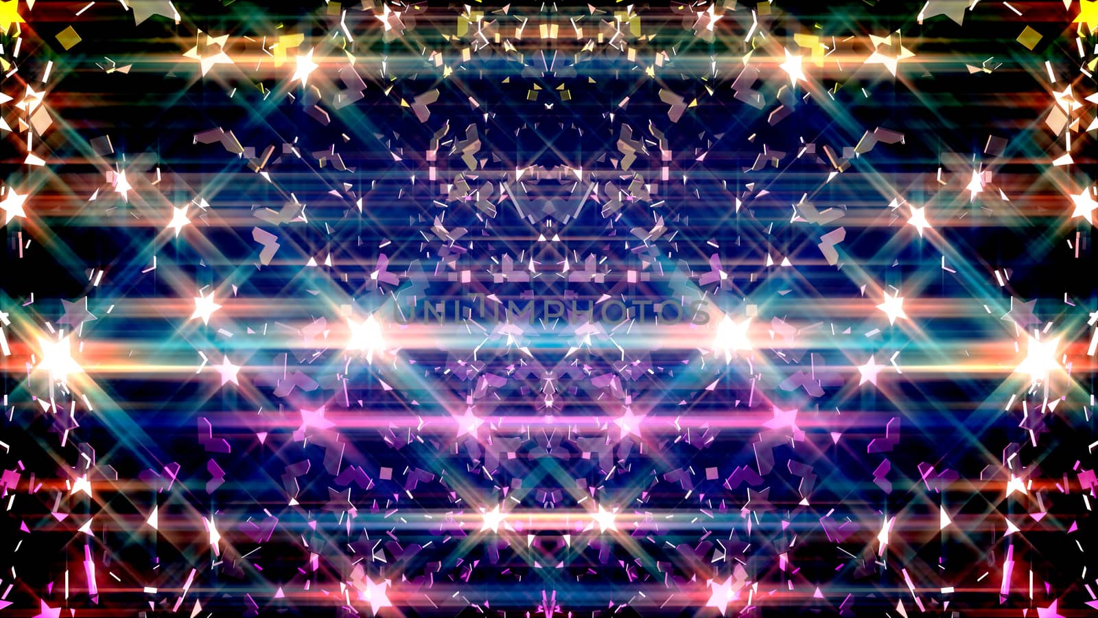 3d illustration of scattering stars and shatter pieces with glow and glitter. Mirror effect.