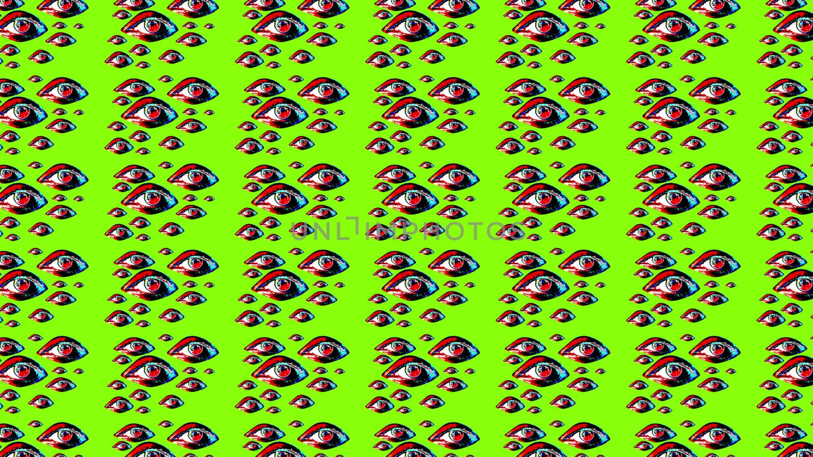 A pop-art 3d illustration of some human eyes on a green background.