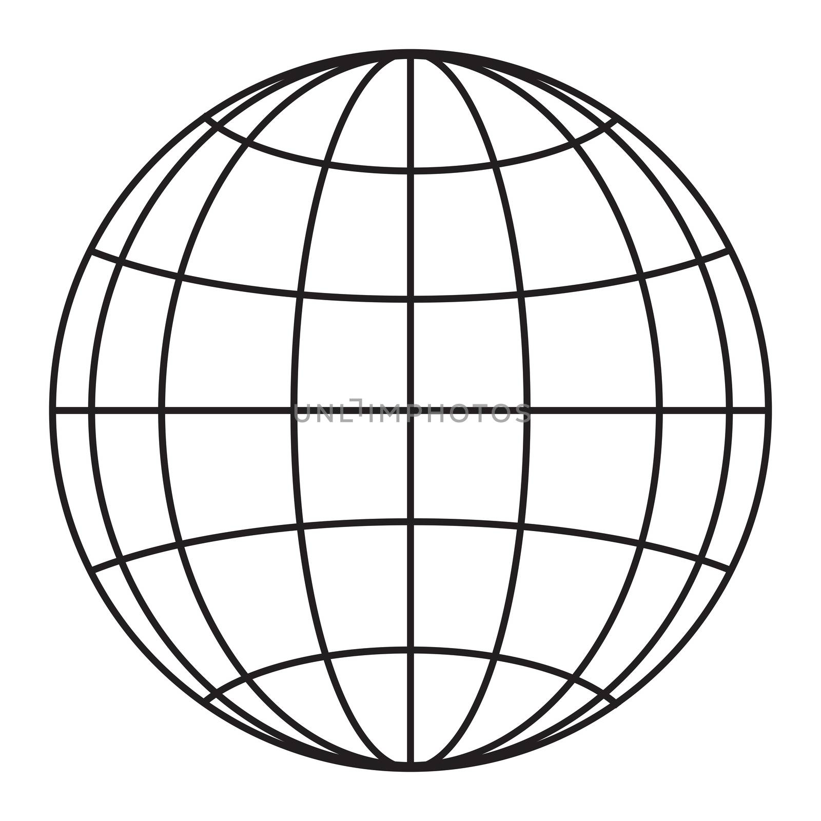 A black and white wire mesh representation of a globe isolated on white