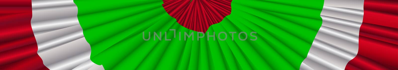 Red white and green Italian flag colour bunting banner over a white background