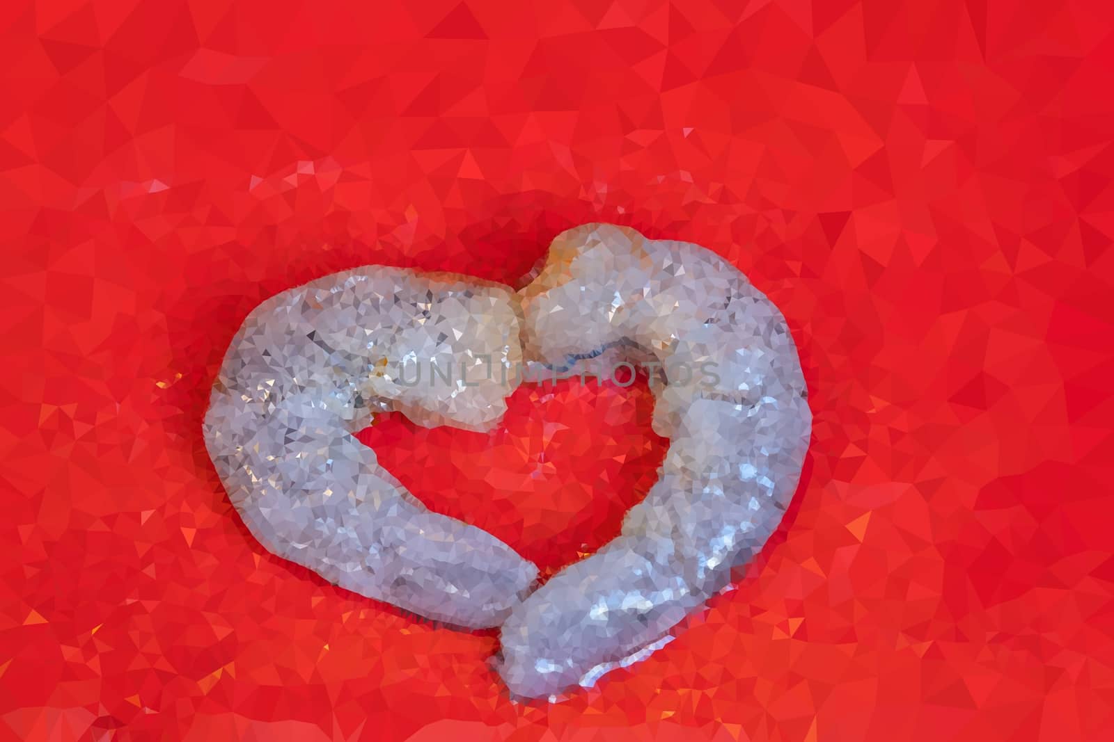 The Abstract Triangles of Two prawns in heart shape, valentine food concept