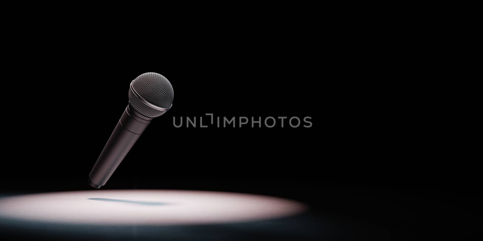Metallic Microphone Spotlighted on Black Background 3D Illustration by make