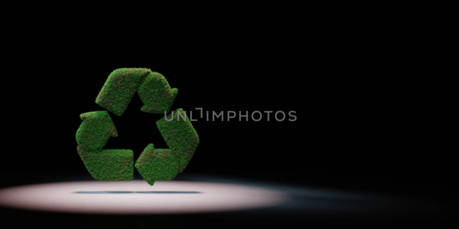 Grass Recycle Sign Shape Spotlighted on Black Background with Copy Space 3D Illustration
