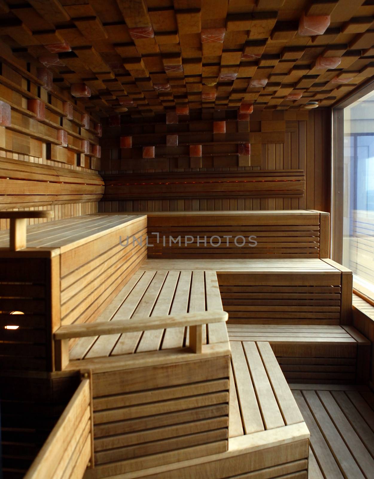 Interior of Finnish sauna by friday