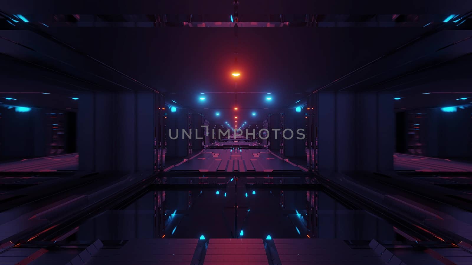 futuristic scifi space tunnel corridor with glowing lights and glass windows and botom 3d illustration background wallpaper graphic artwork by tunnelmotions