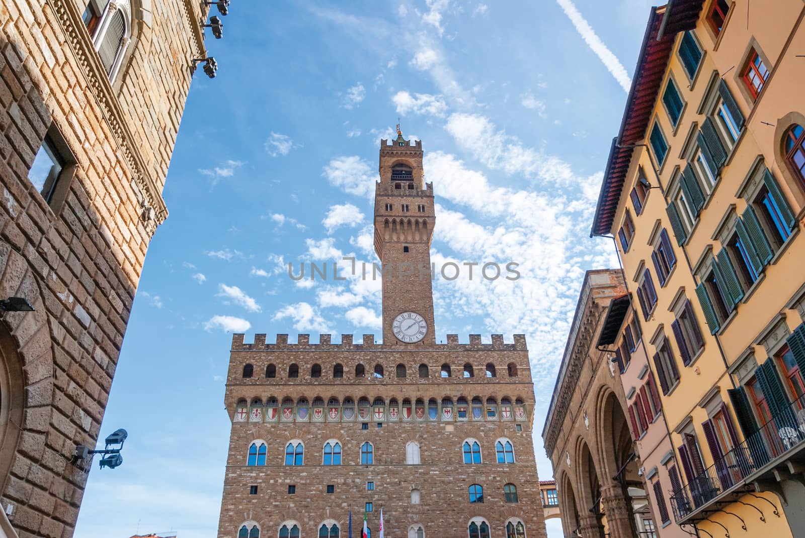 The Palazzo Vecchio Old Palace a Massive Romanesque Fortress Palace, is the Town Hall of Florence, Italy