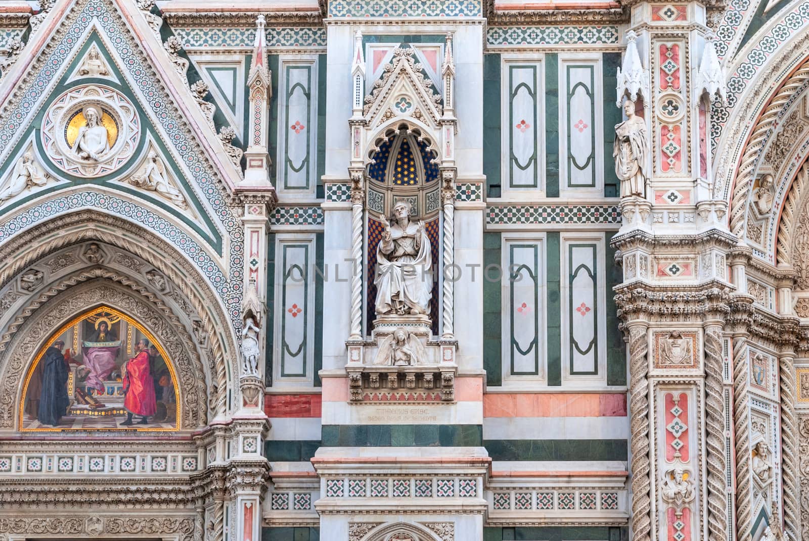 Detail of Cathedral Church Duomo basilica di santa maria del fiore in Florence, Italy