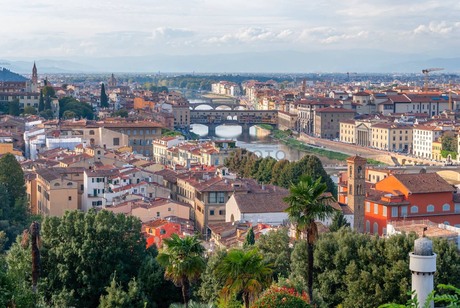 Beautiful cityscape skyline of Firenze Florence , with the bridges over the river Arno. Italy
