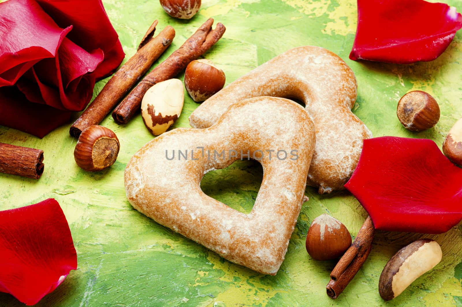 Baking heart shaped cookies for valentine day