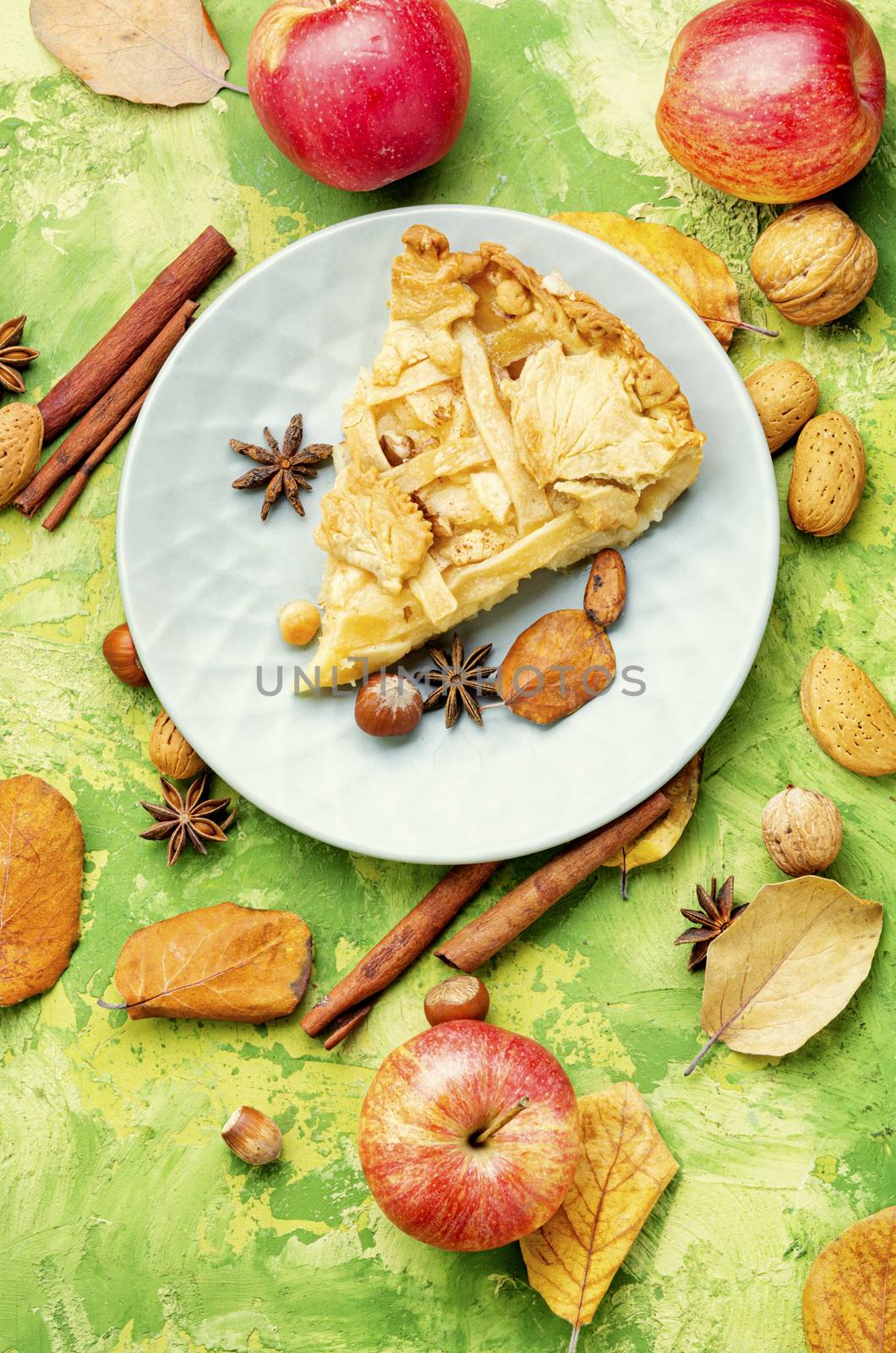 Autumn homemade pie with ripe apples.American pie.