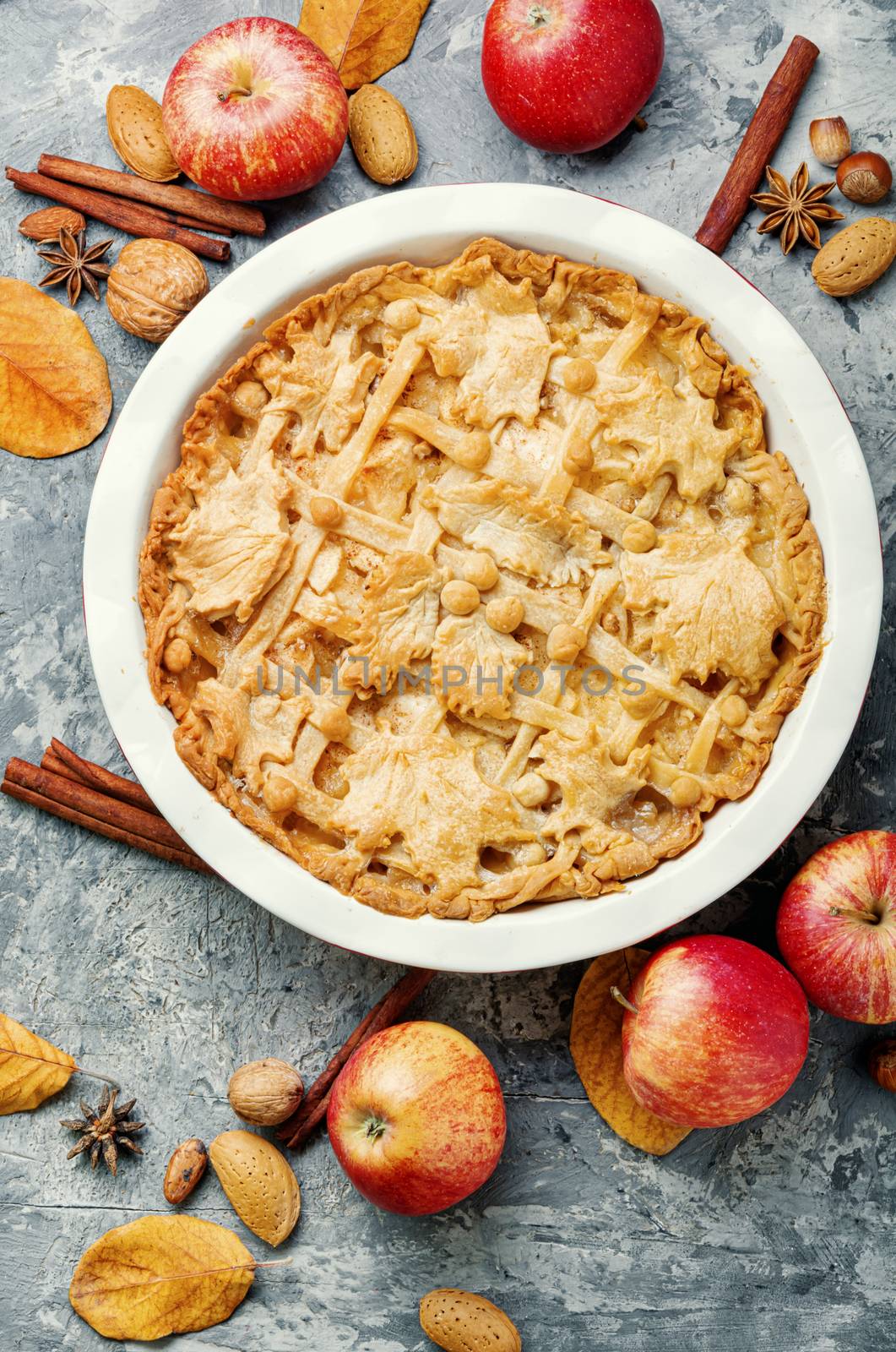 Autumn homemade pie with ripe apples.American pie.