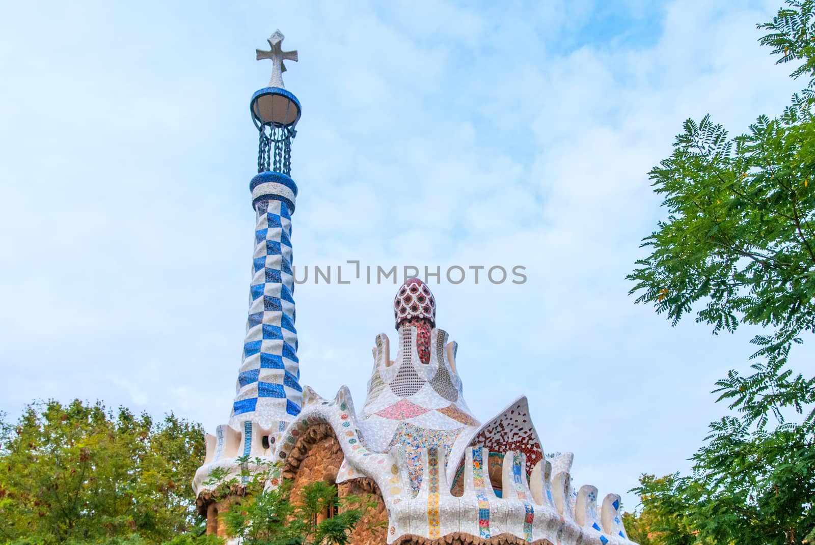 Colorful architecture by Antonio Gaudi. Park Guell is the most important park in Barcelona. Spain