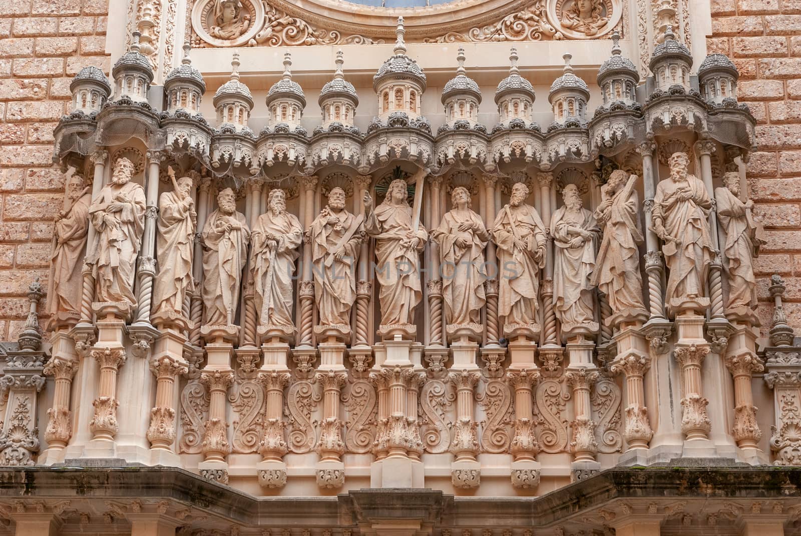 Statues of Santa Maria de Montserrat Abbey in Monistrol de Monts by Zhukow